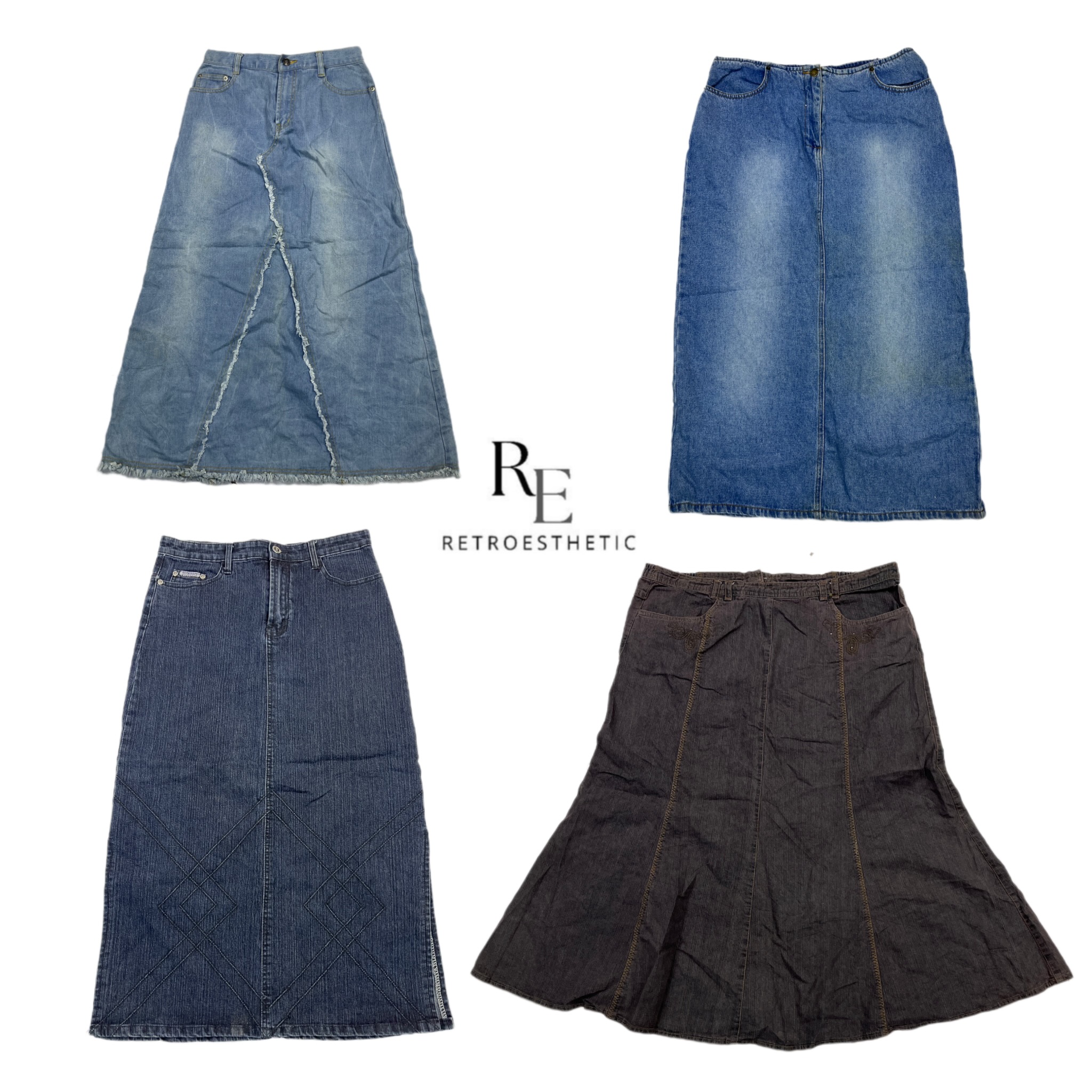 Y2K NYC IT Girl Saia Longa em Jeans RE-2530