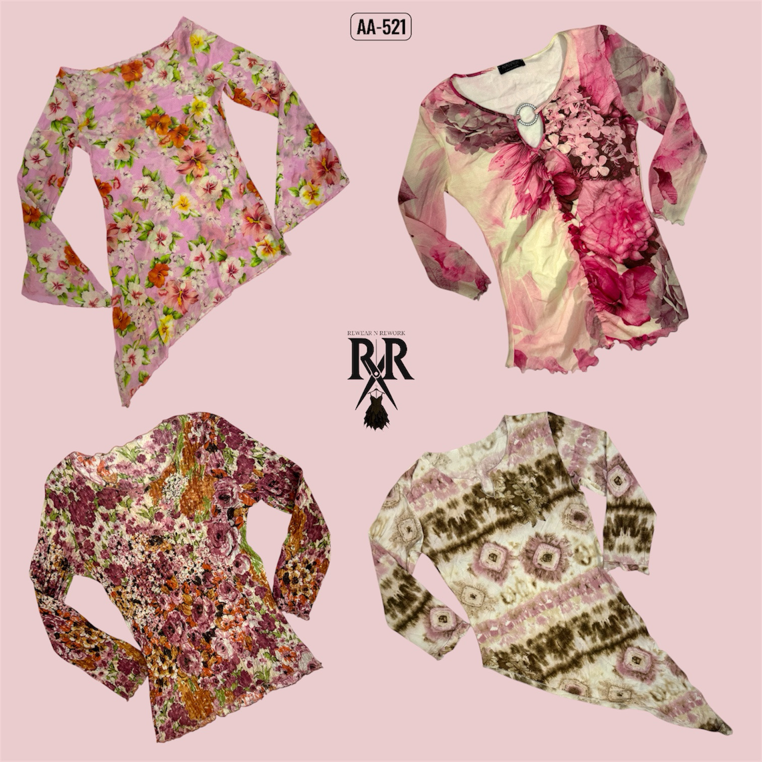 Y2K Baby in Pink Full Sleeve Mix Mesh Tops (AA-521)