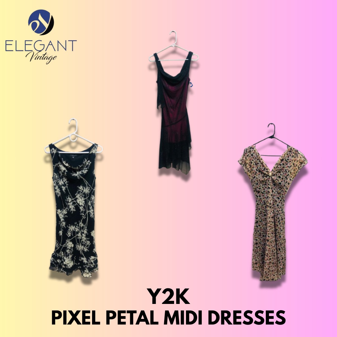 Y2K Pixel Petal Midi Dresses - EV1330