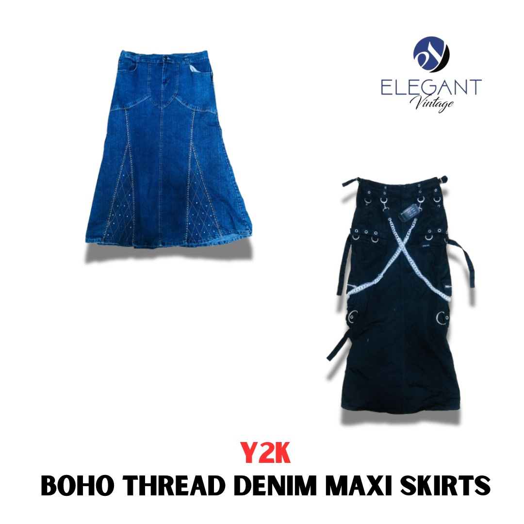 Jupes maxi en denim boho Y2K - EV1106