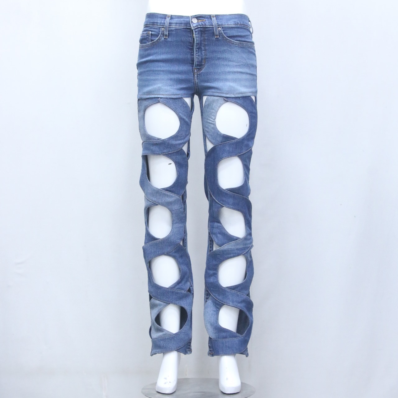 CR1007 Upcycled Spiral Cut-Out Denim Jeans
