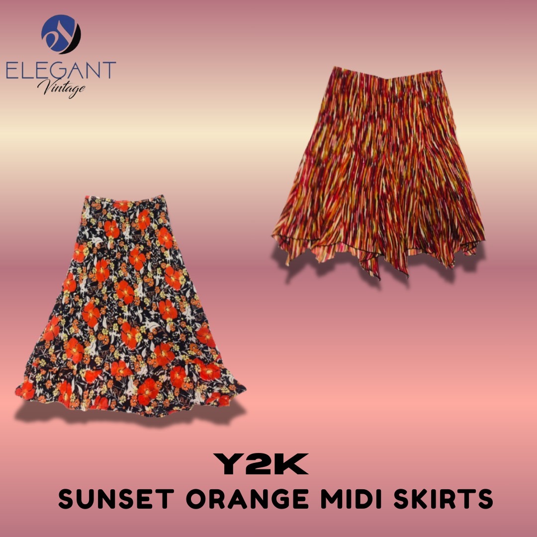 Jupe Midi Orange Coucher de Soleil Y2K - EV1362