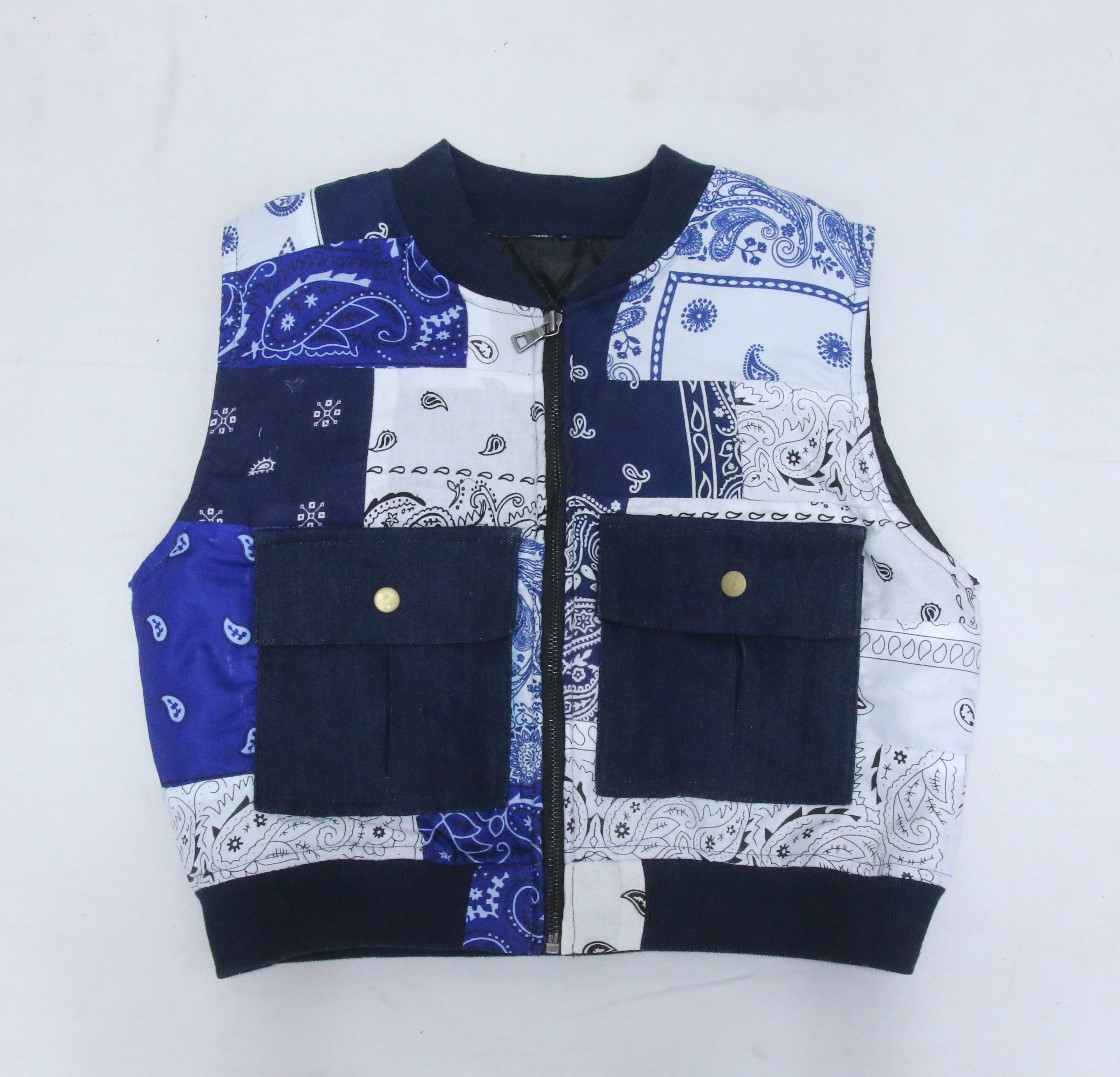 CR1011 Upcycled Bandana Patchwork Cropped Vest