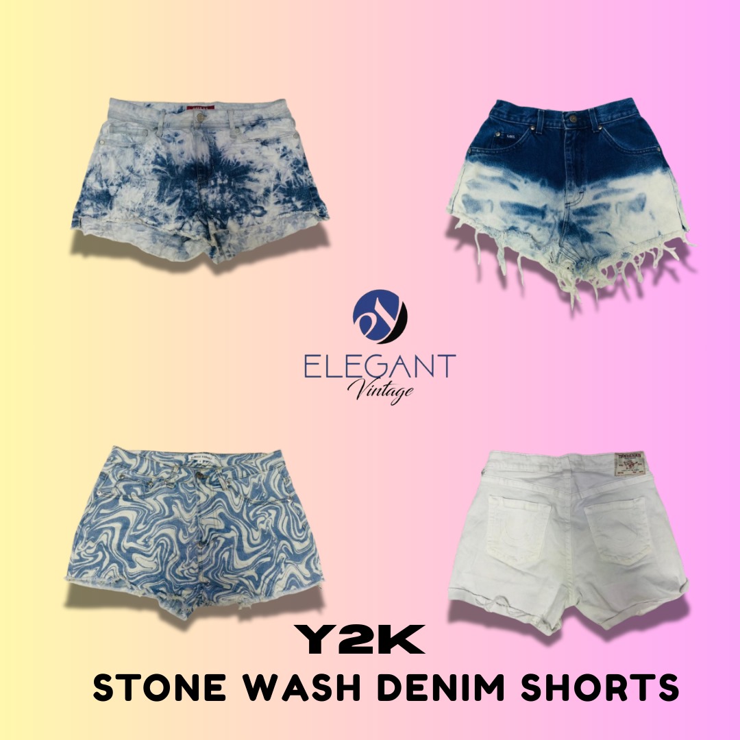 Y2K Stone Wash Denim Shorts - EV1393