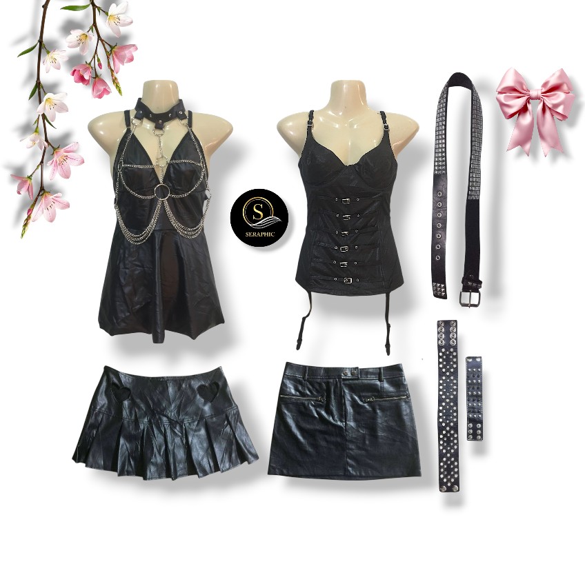 Y2K Aesthetic Gothic Mix Bundle , Body Harness, Thigh garter , Studded Belt, Cami , Corset, Skirt