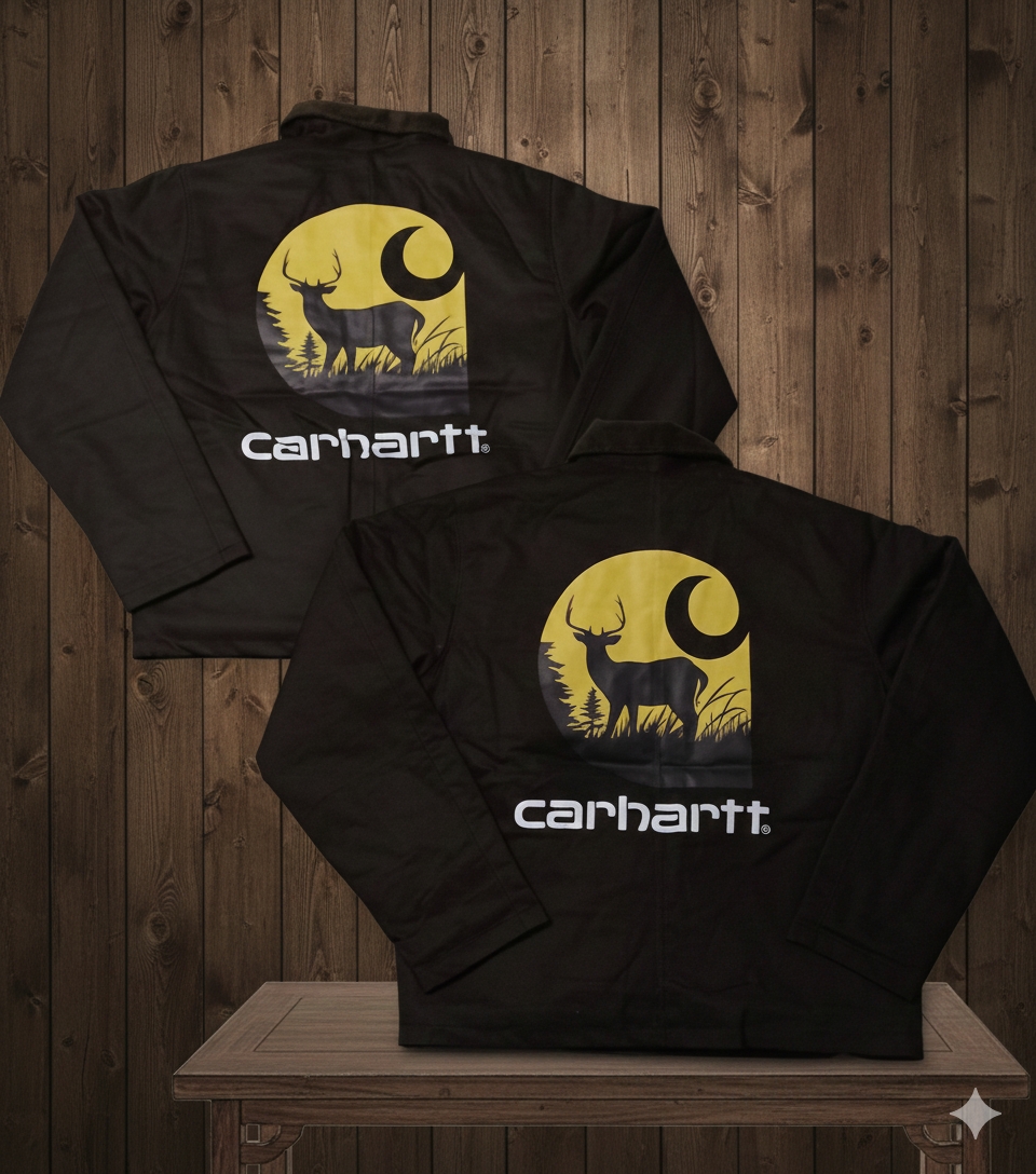 Carhartt rework style yellow printed jackets
