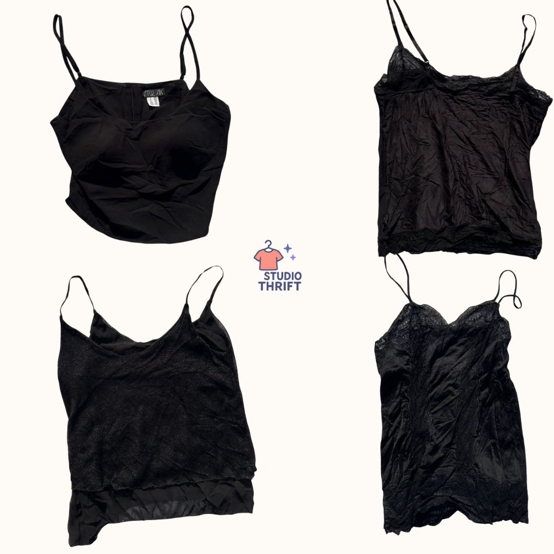 Y2K Black Cami Tops Bundle — Sleek, Minimal, Fairy-Grunge Vibes (CT-003)