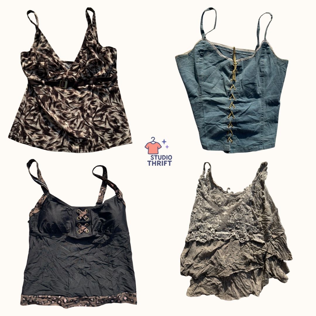 Y2K Boho Cami Tops Set | Lace & Tie-Up Styles(CT-005)