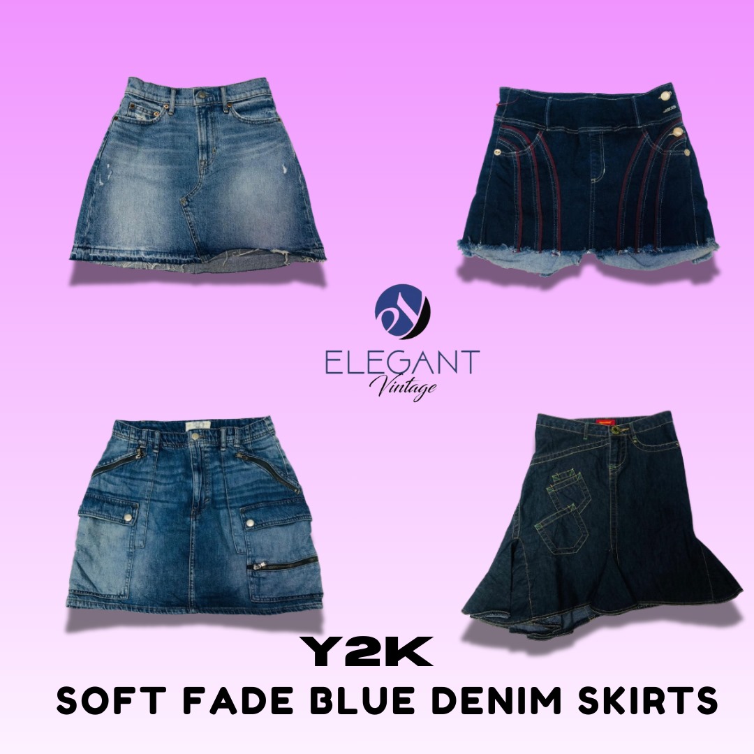 Y2K Soft Fade Blue Denim Skirts - EV1417