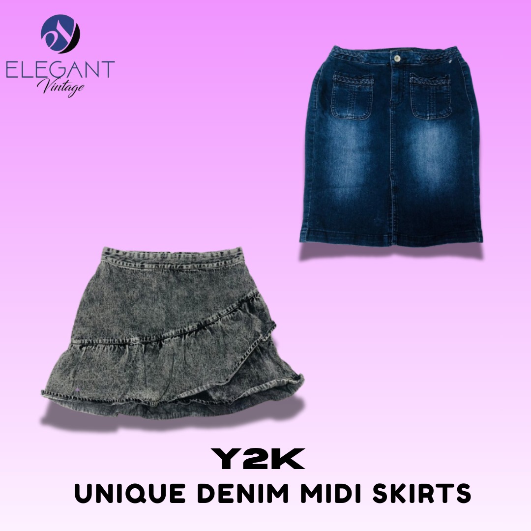 Jupes midi en denim uniques Y2K - EV1419