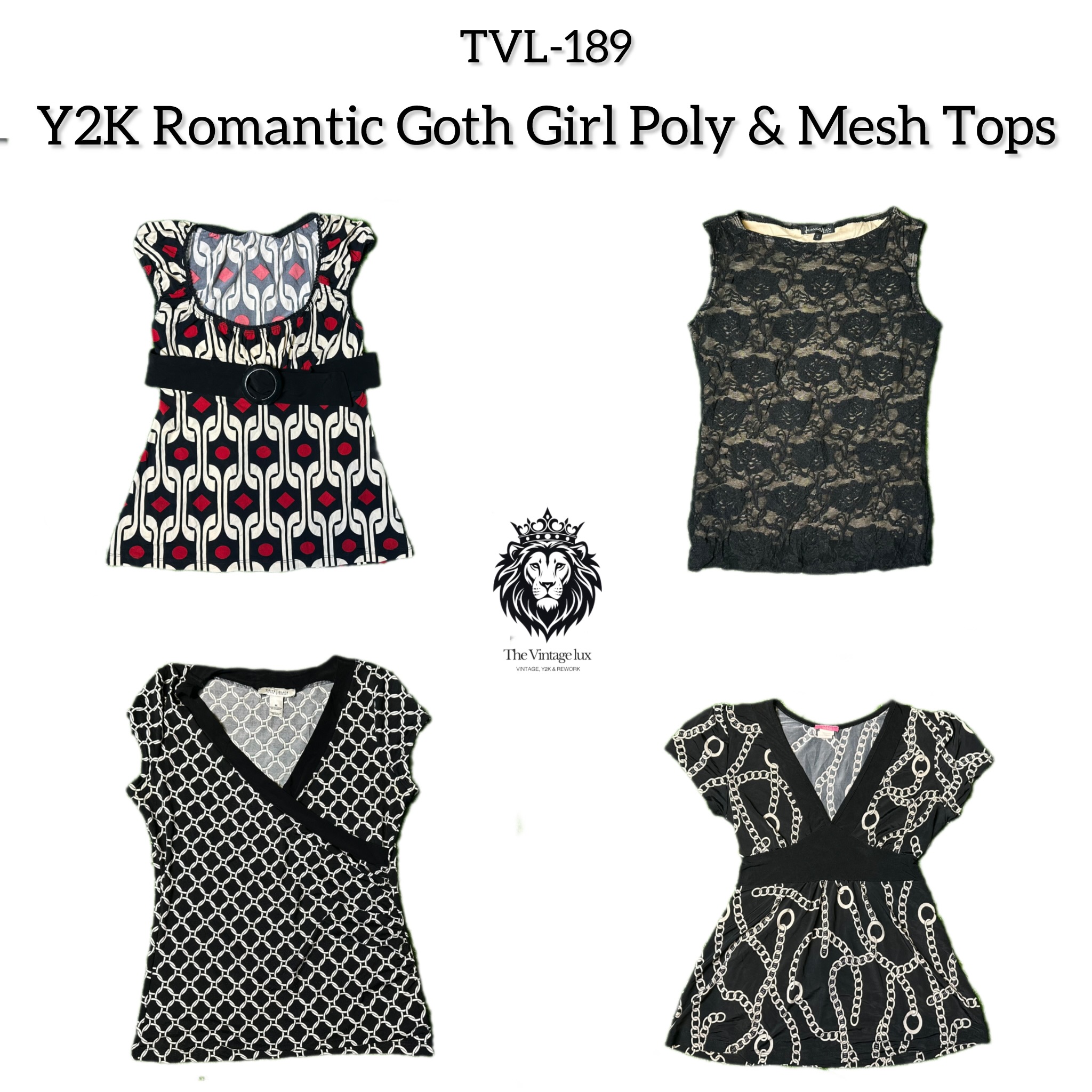 Y2K Romantic Goth Girl Poly & Mesh Tops (TVl-189)
