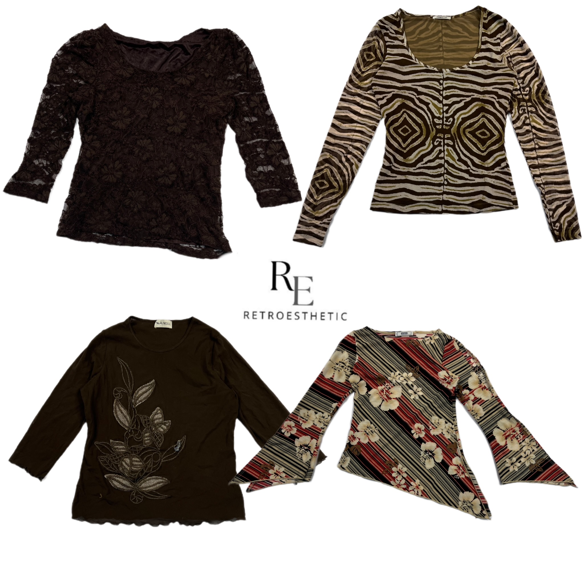 Y2K Earthy Tone Long Sleeve Tops RE-2578