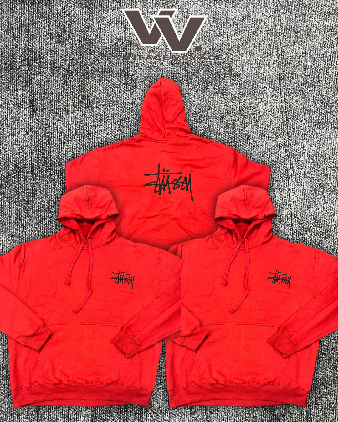 Felpa rossa con cappuccio ricamata in stile Stussy (91225)