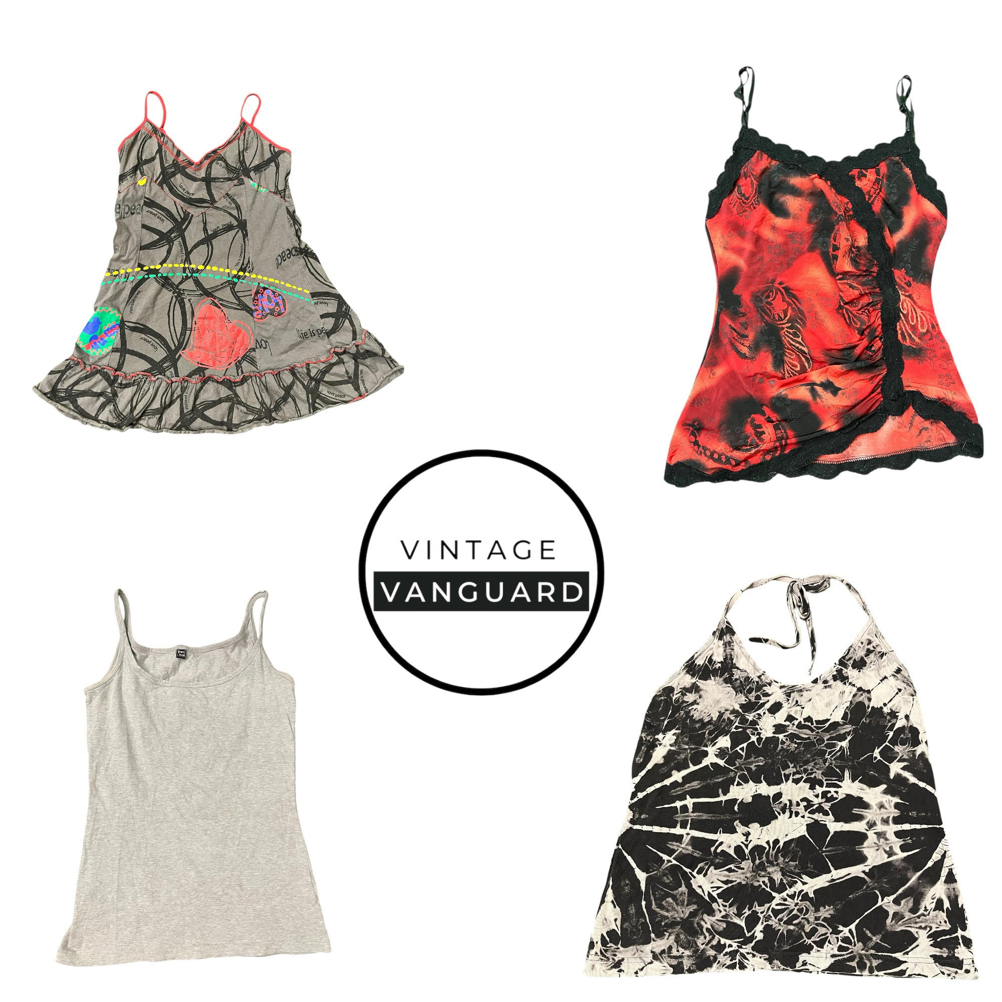 Y2K Alt Girl Top Bundle – Dentelle rouge gothique & halter grunge (E)