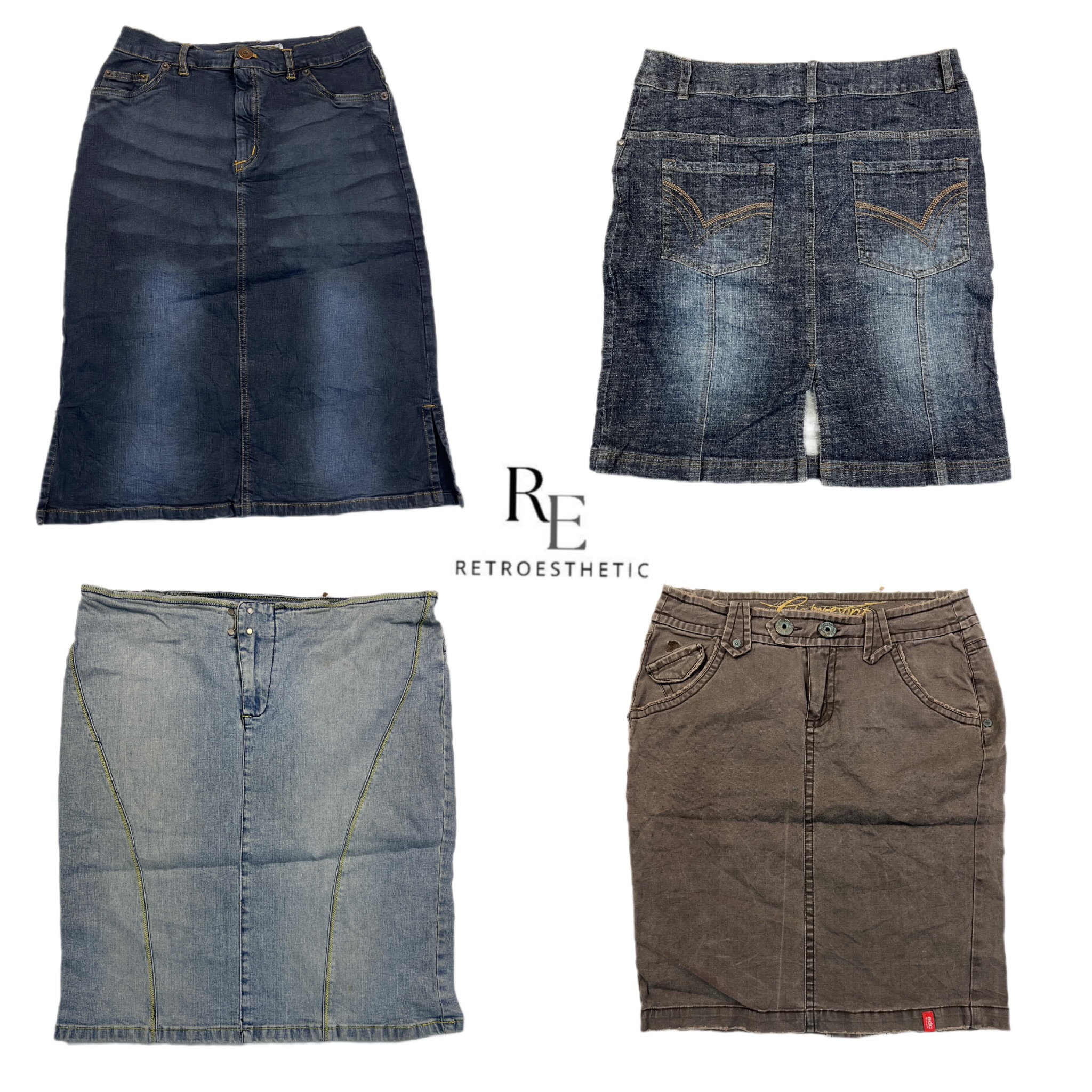 Jupes midi en denim de cyberfille Y2K RE-2588