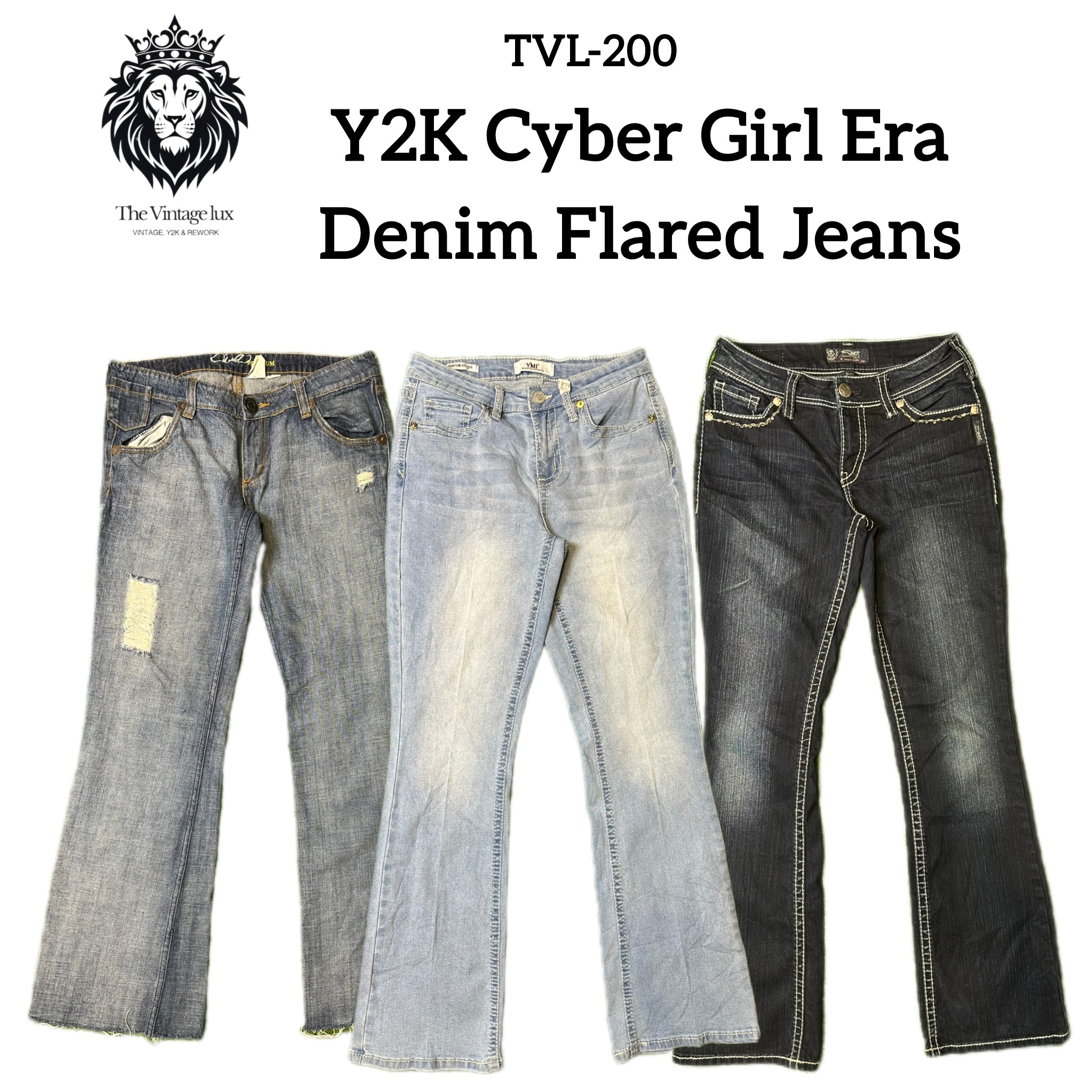 Calças de Jean Flare Denim Y2K Cyber Girl Era (TVL-200)