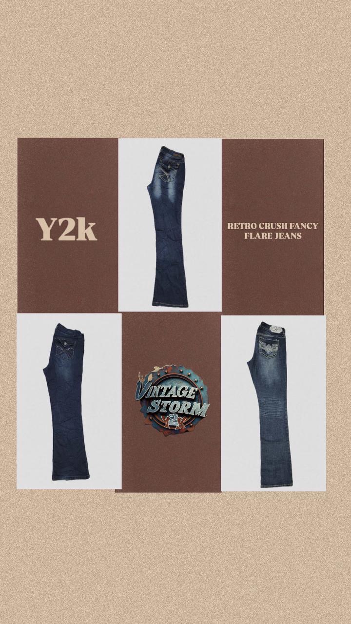 Jean flare en denim fantaisie Y2K Retro Crush