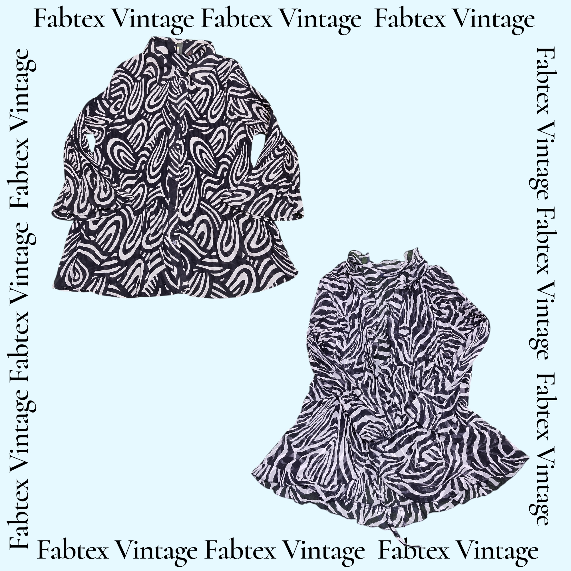 (FV-723) Y2K Black White Aesthetic Printed Flared Sleeve Tops