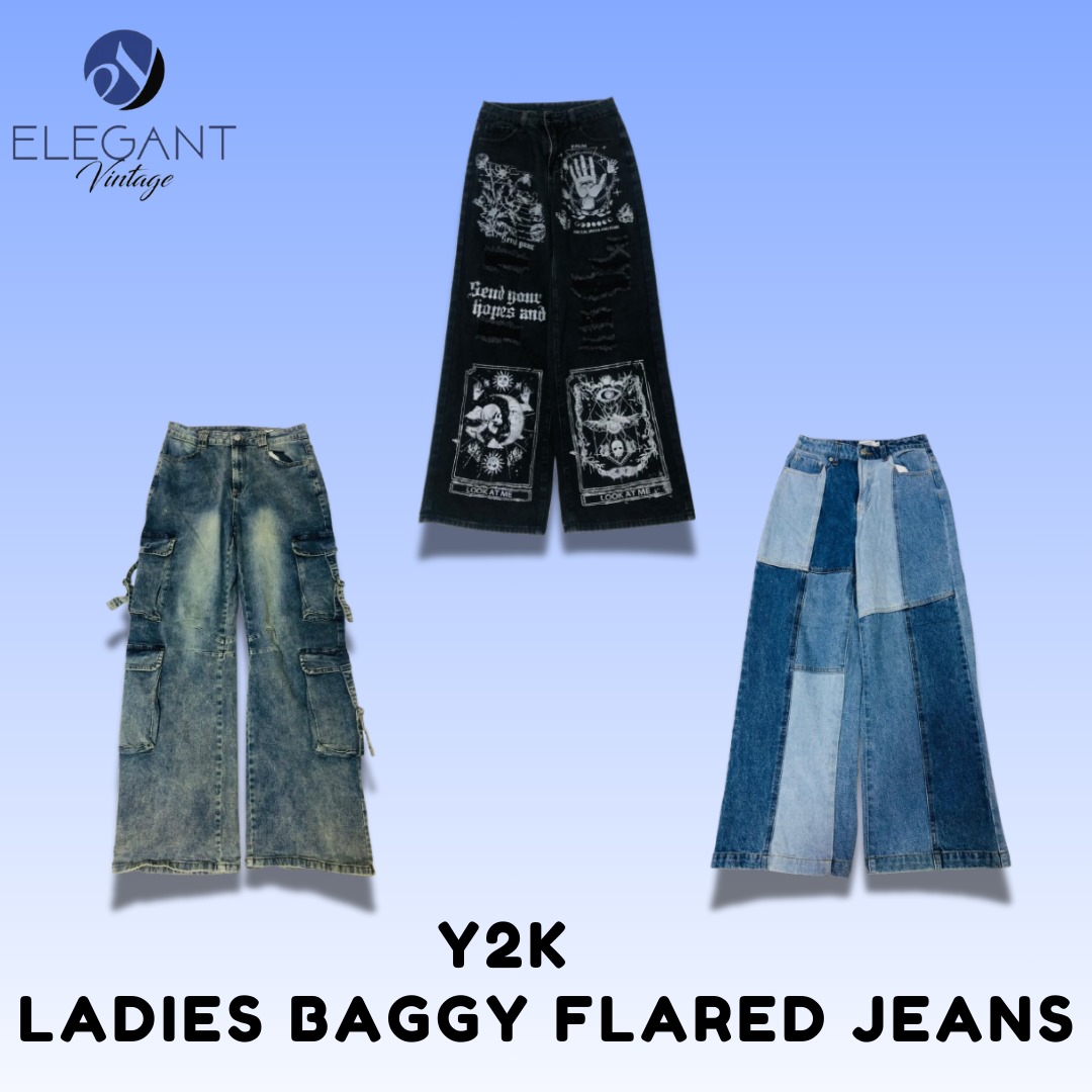 Y2K Ladies Baggy Flared Jeans - EV1512
