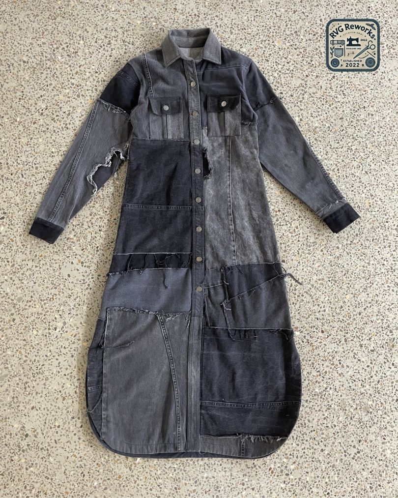 Upcycled Patchwork Denim Maxi Dress