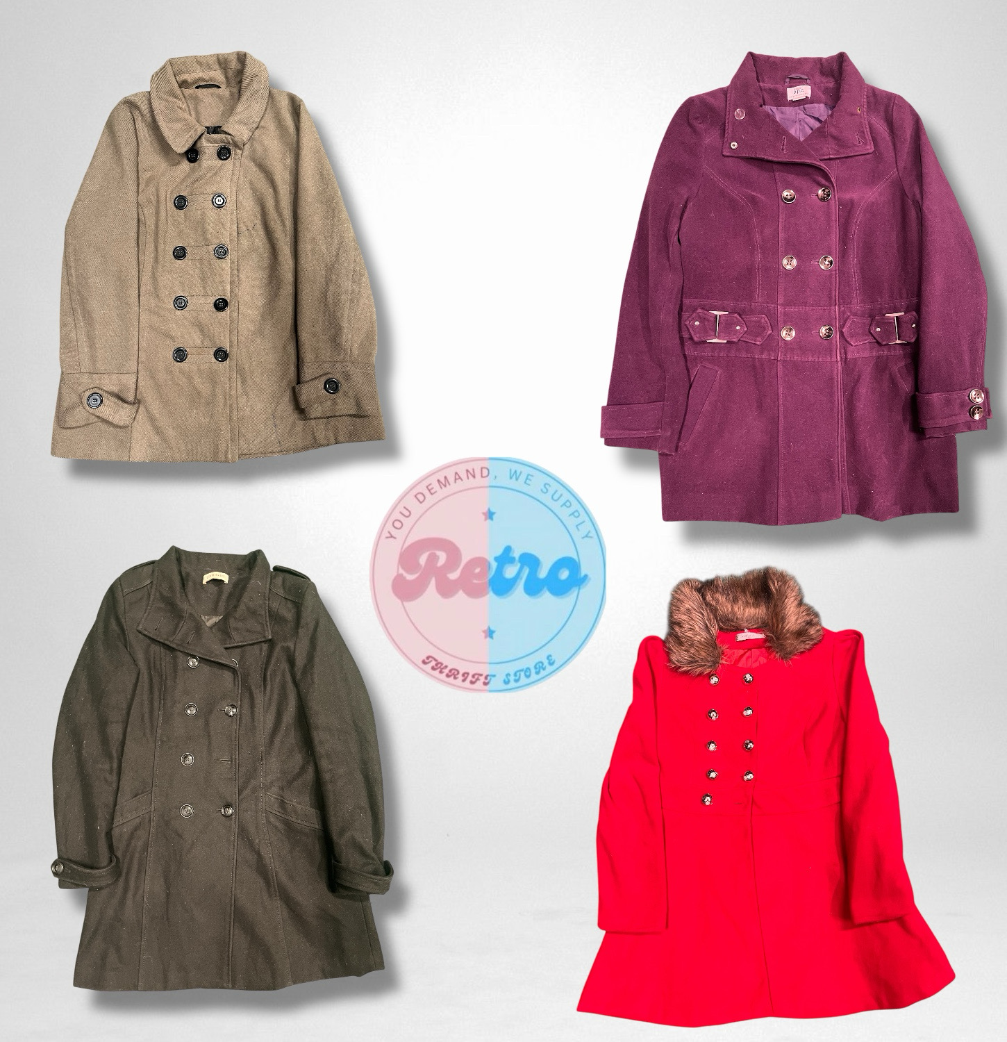 Y2k Classic Wool Pea Coat – Gürtelstil (E)