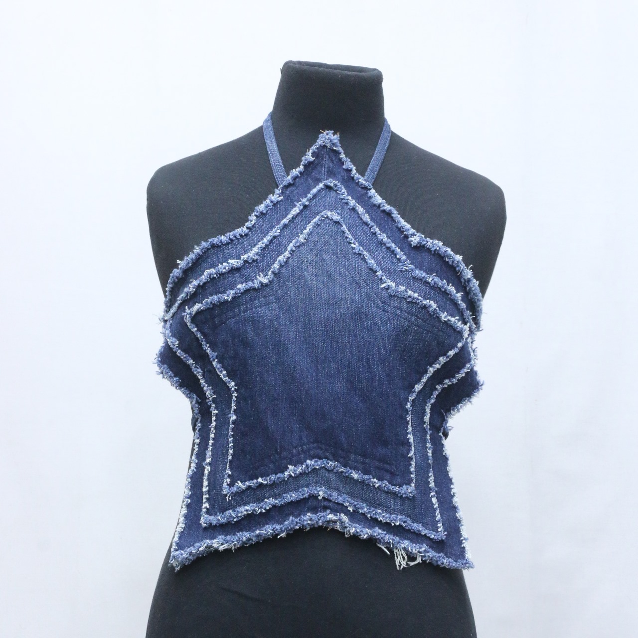 CR1021 Upcycled Layered Star Denim Halter Top