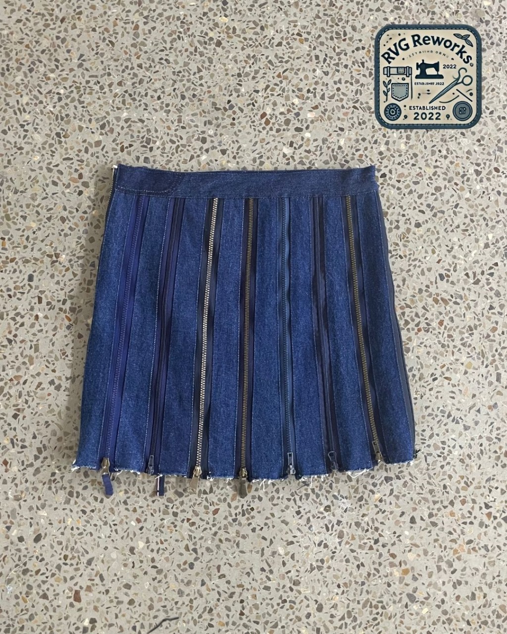 Upcycled Multi-Zip Denim Mini Skirt