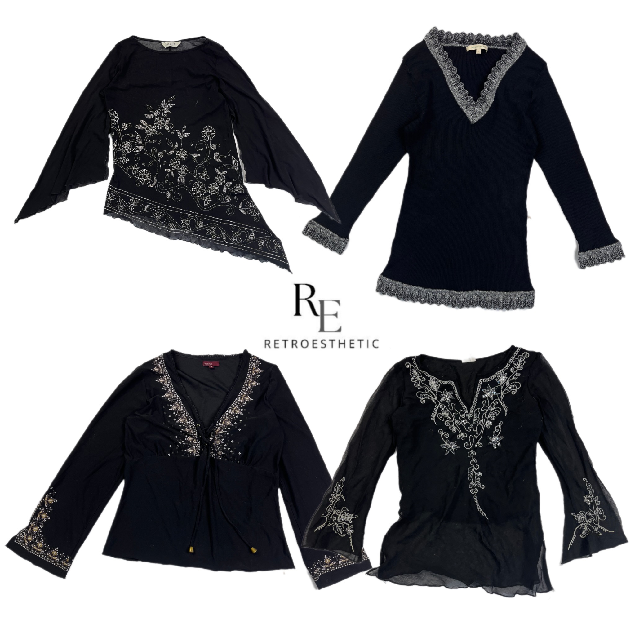 Y2K All Black Full Sleeve Mesh Tops RE-2621