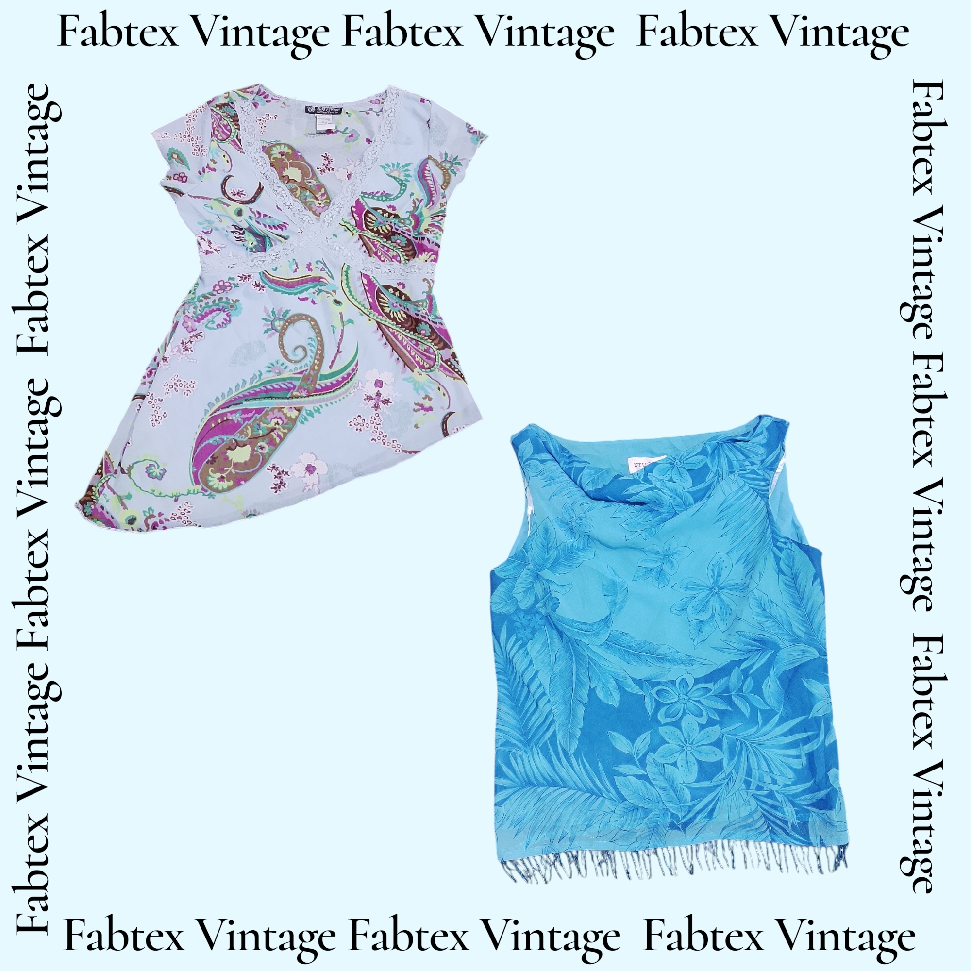 (FV-706) Pacote de Tops Florais Azul Aqua | Estética de Verão Fresca