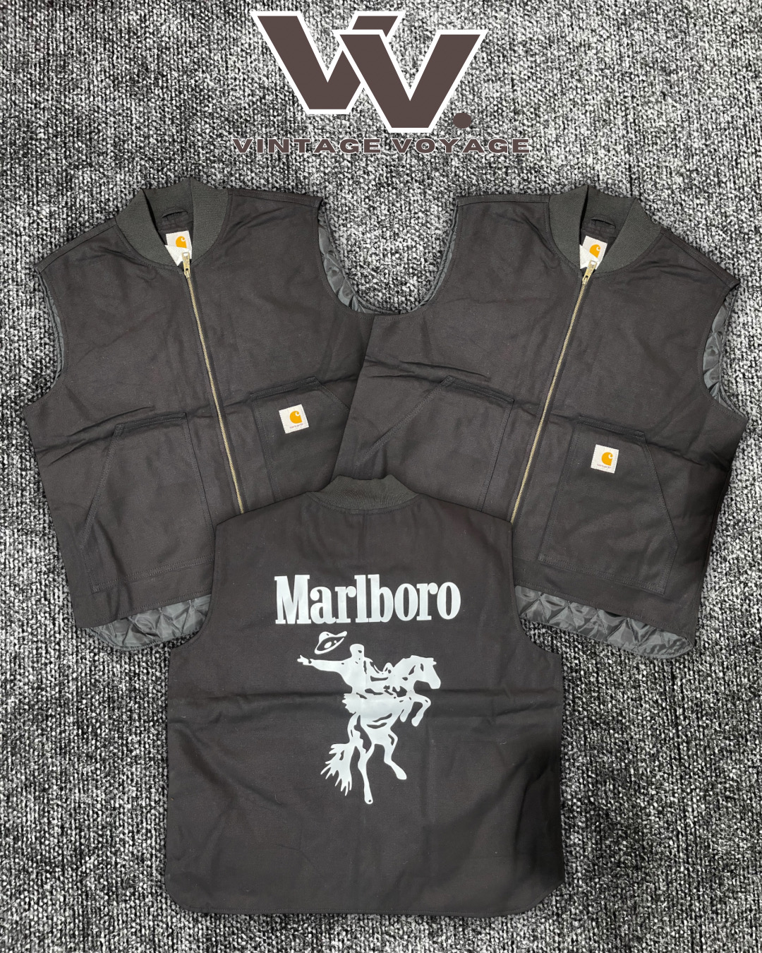 Carhartt x malboro reworked style black gilets