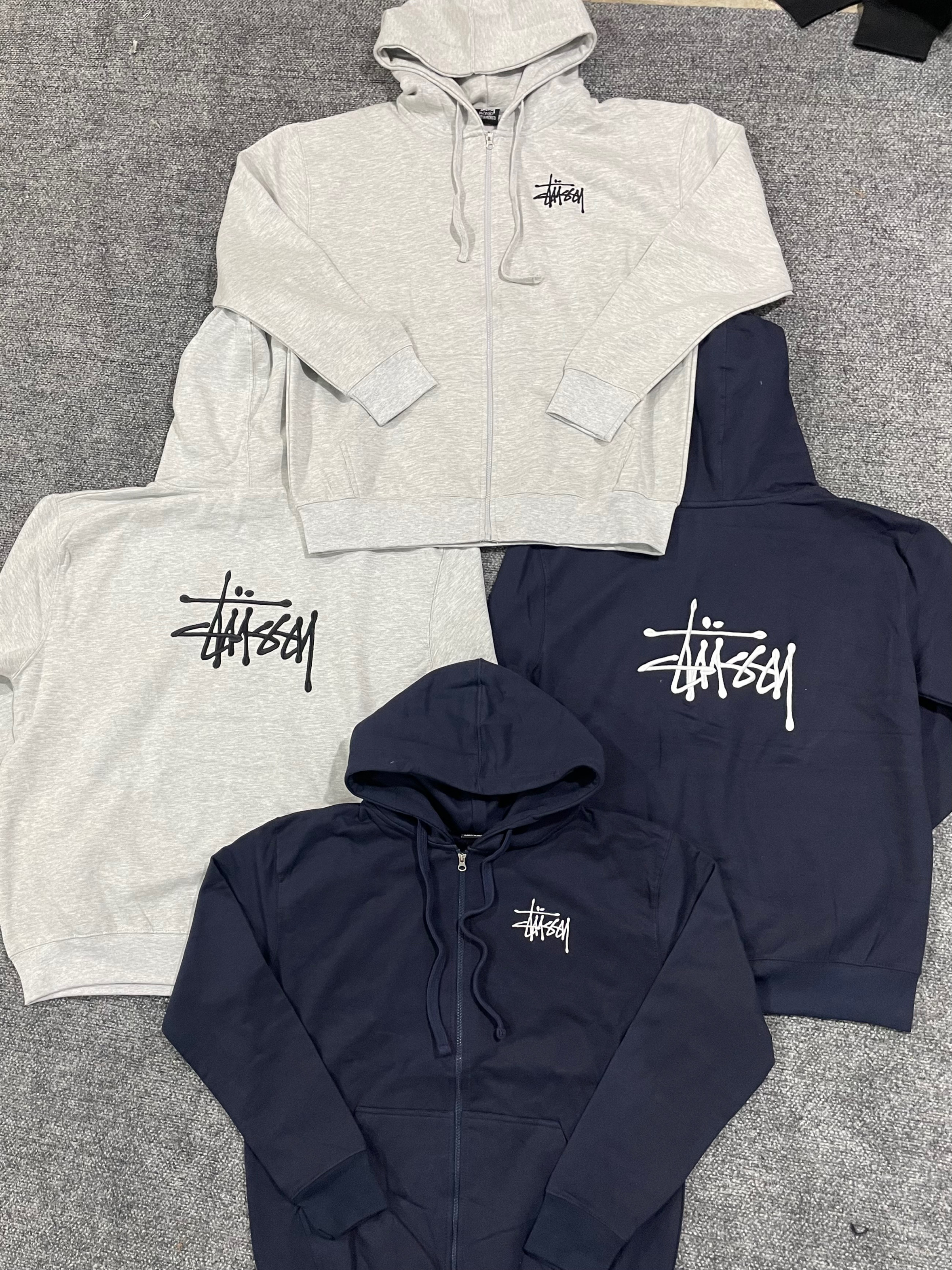 Stussy retravaillé style blanc, sweat à capuche zippé couleur marine 1312