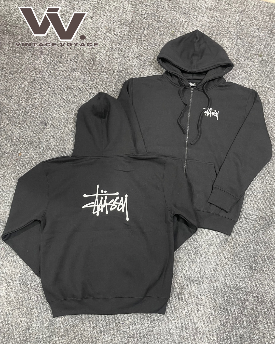 スタシーのリワークスタイルの黒いジッパーフードパーカー 1312