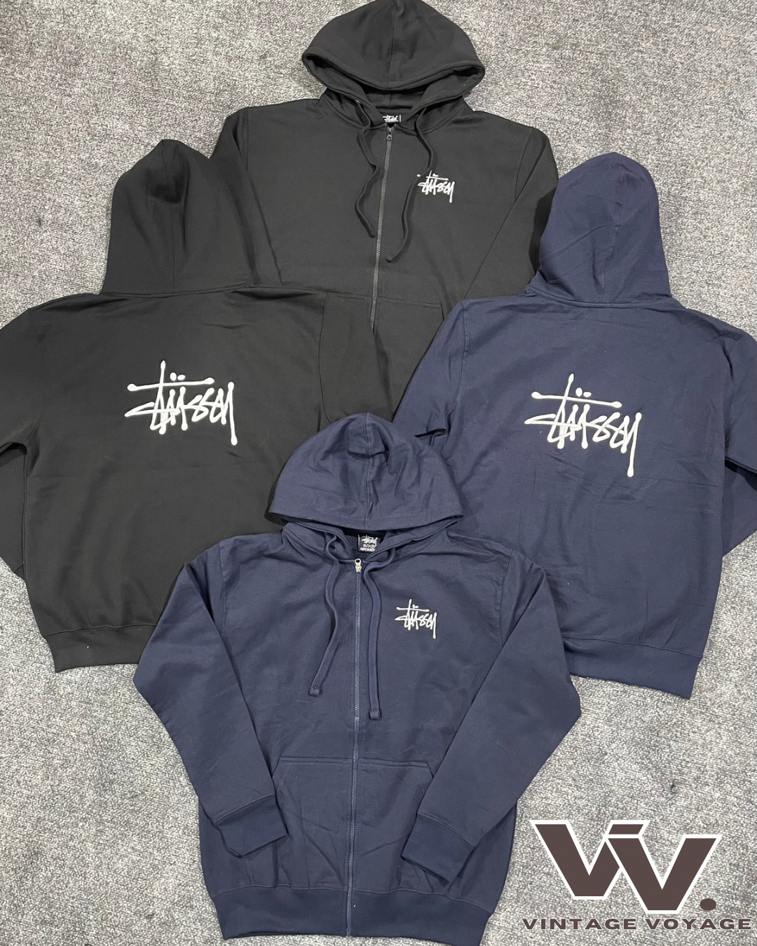 Stussy reworked style black, navy colour zipper hoodies 1312