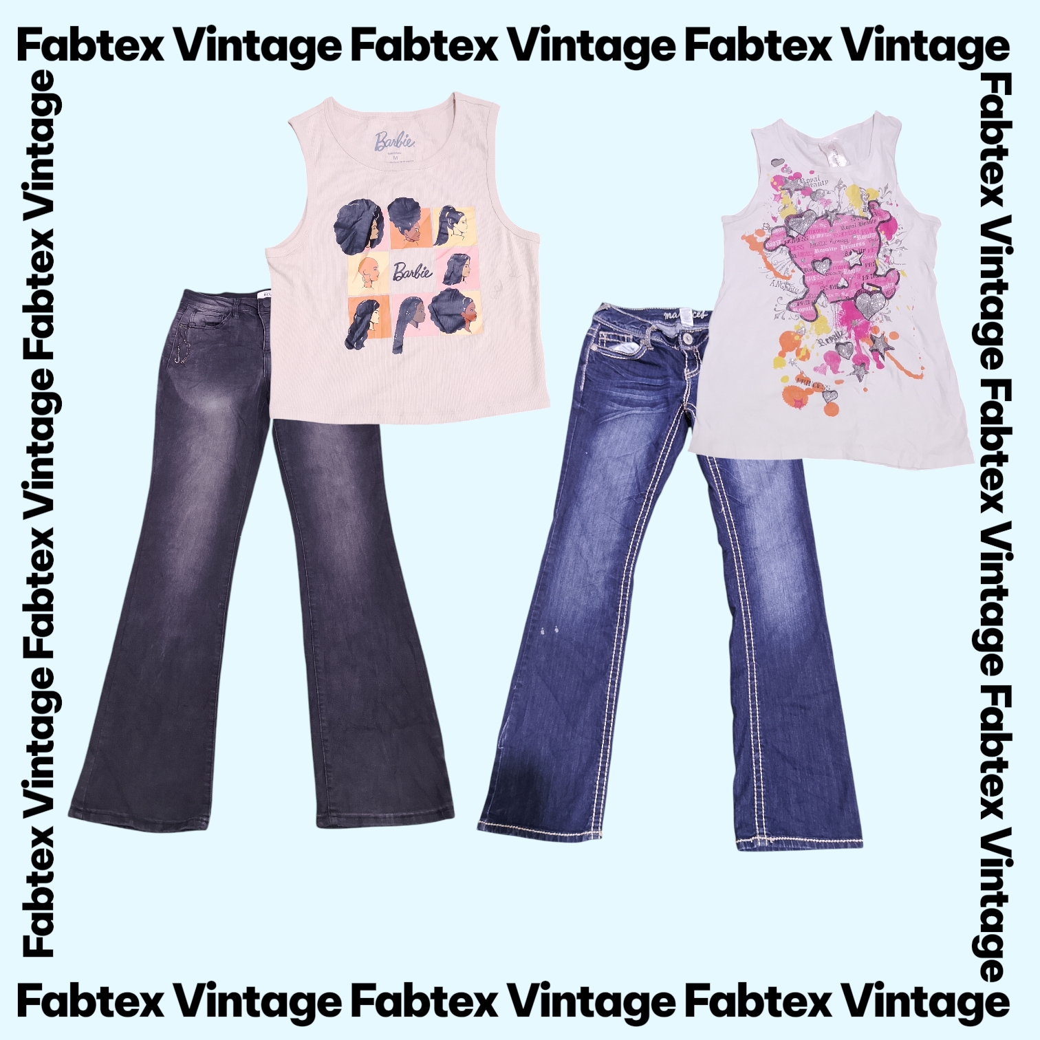 (FV-760) Y2K Baby T-Shirts & Flared Veredelte Jeans