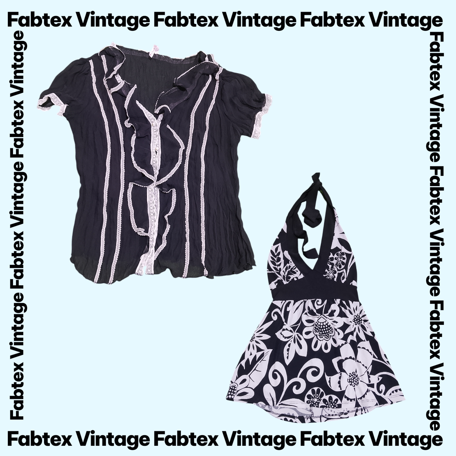 (FV-763) Y2K Black White Aesthetic Floral Printed Tops