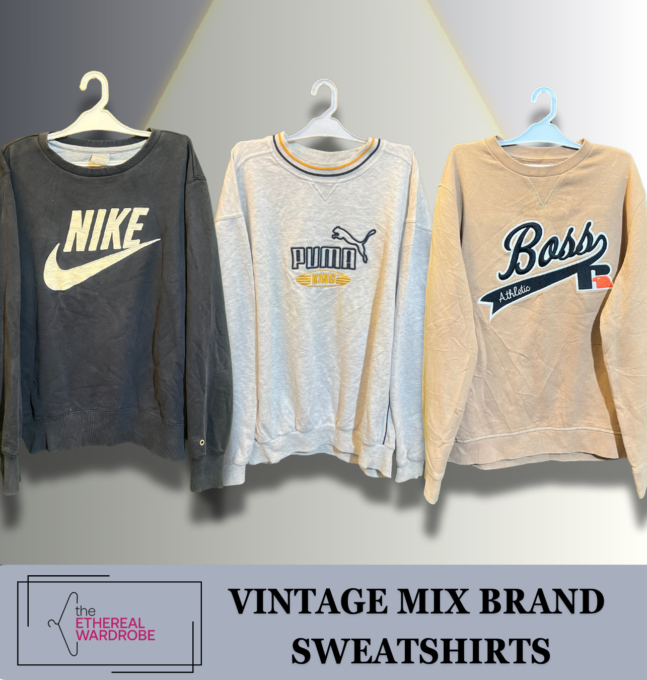 ヴィンテージスウェットシャツにはNike、Adidas、Kapp、Reebok、Puma、Umbro、chaps、Bossが含まれています。