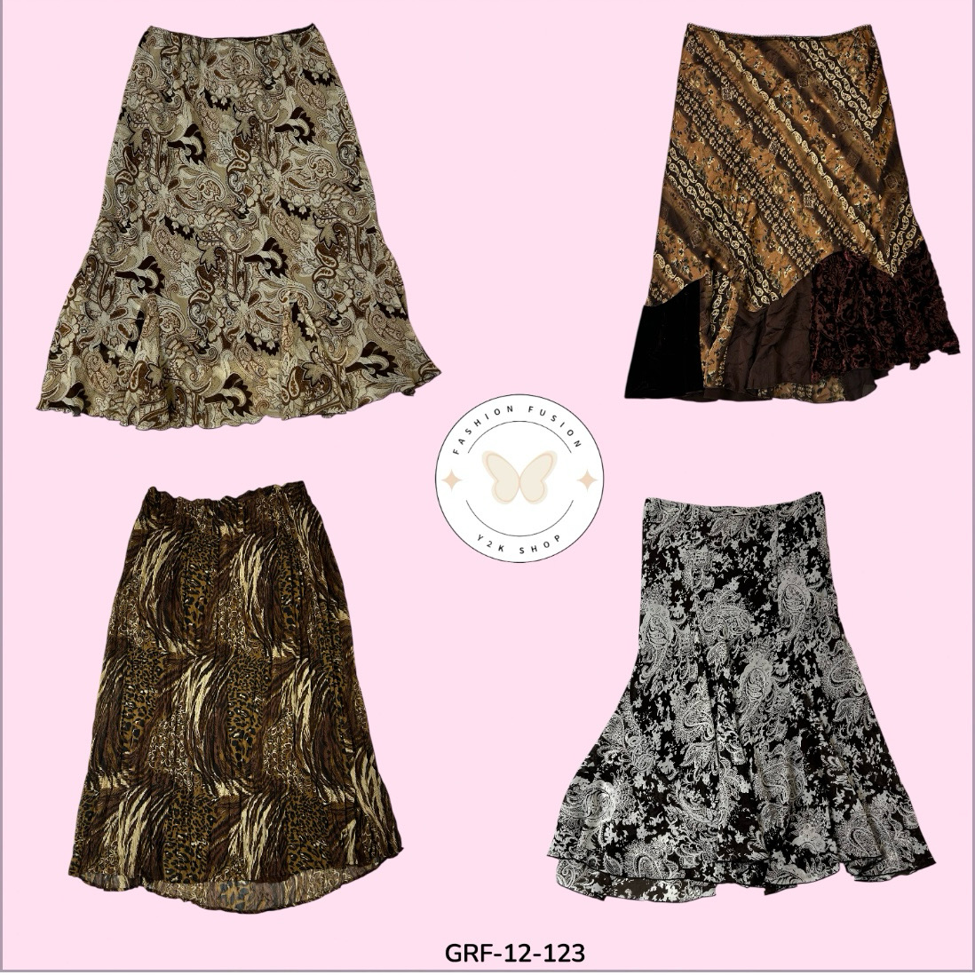 Brown Printed Poly Skirt – Lightweight, Comfortable & Everyday Wear (GRF-12-123)