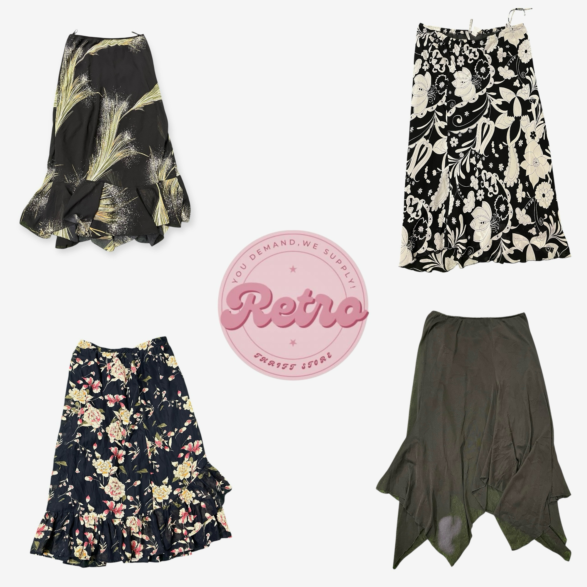 Y2K Floral & Grunge Skirt Bundle – Dark Indie Fairycore Set (R)