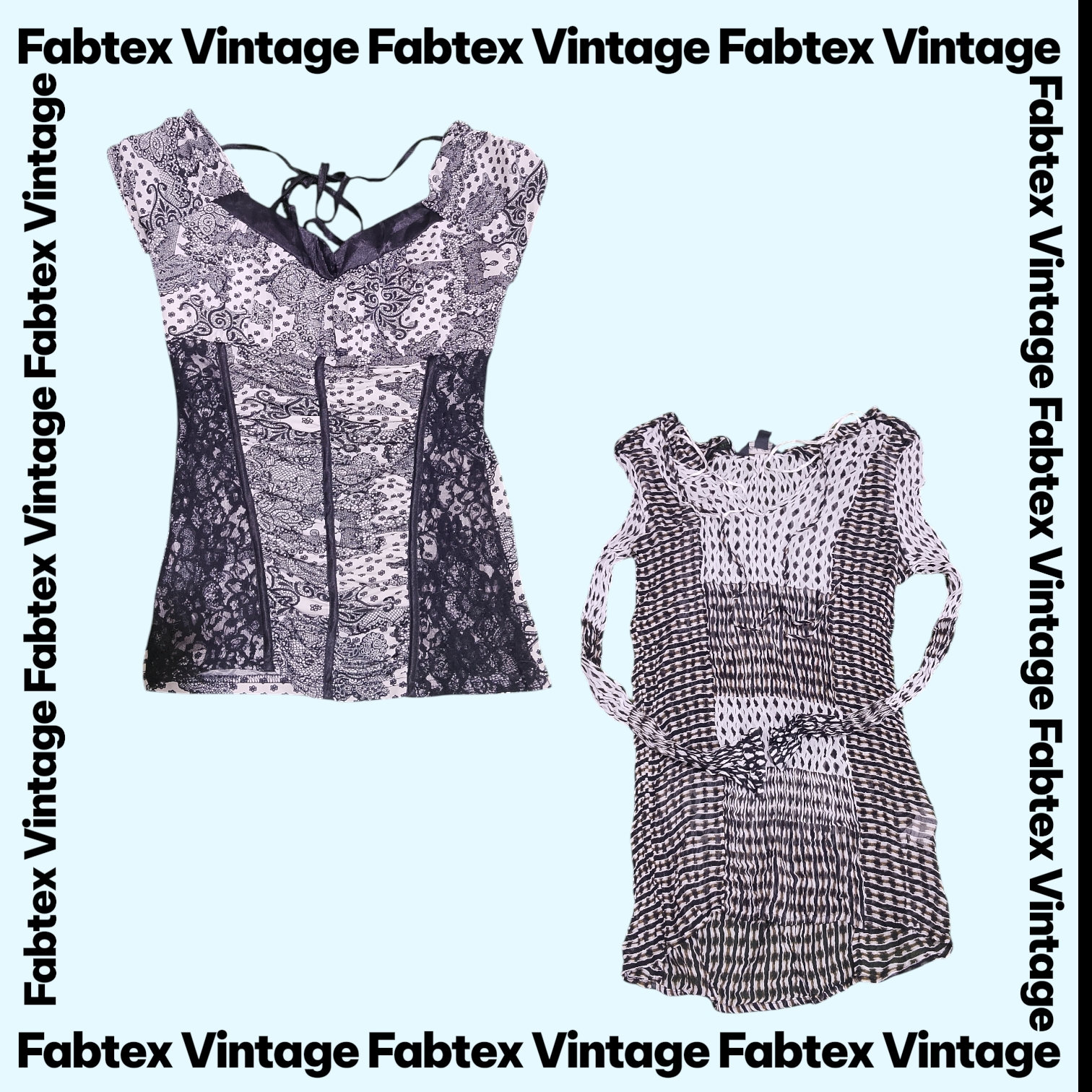 (FV-697) Y2K Top Estivi Stampati Florali Nero Bianco Estetici