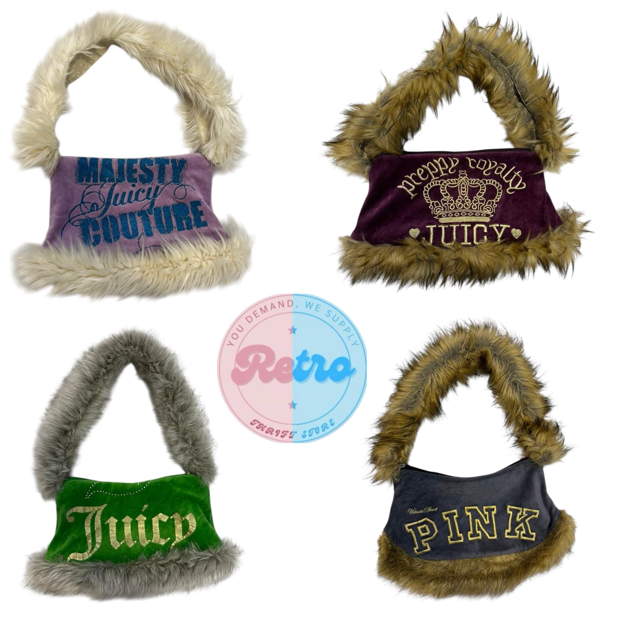 Y2k upcycled juicy couture bags with fur (R)