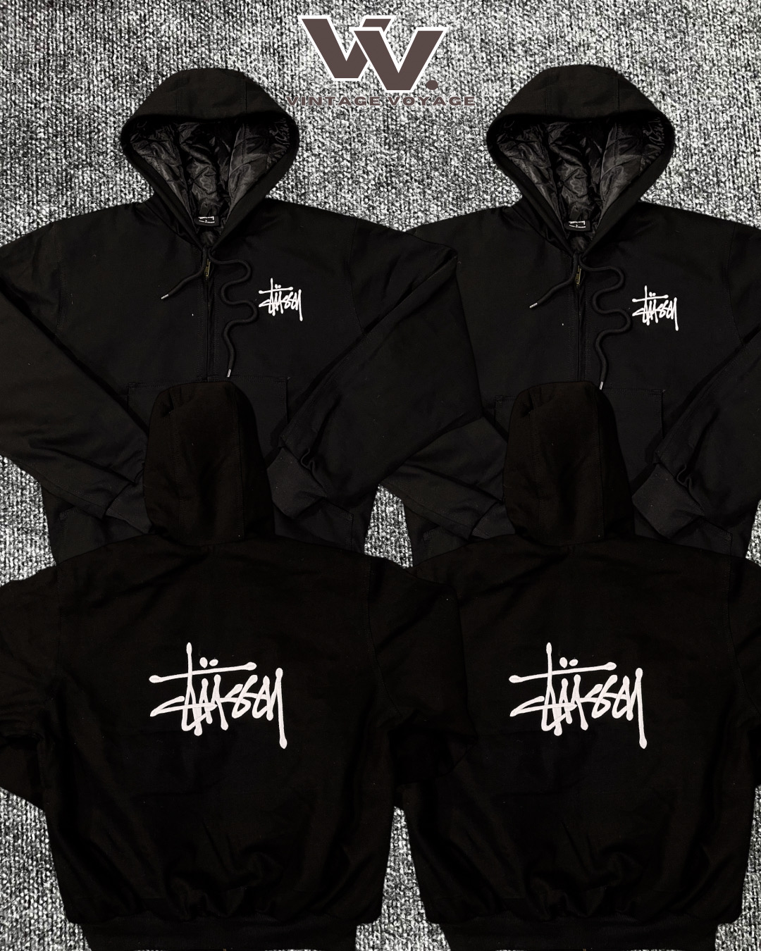 Stussy reworked style chaquetas con capucha de color negro 1512