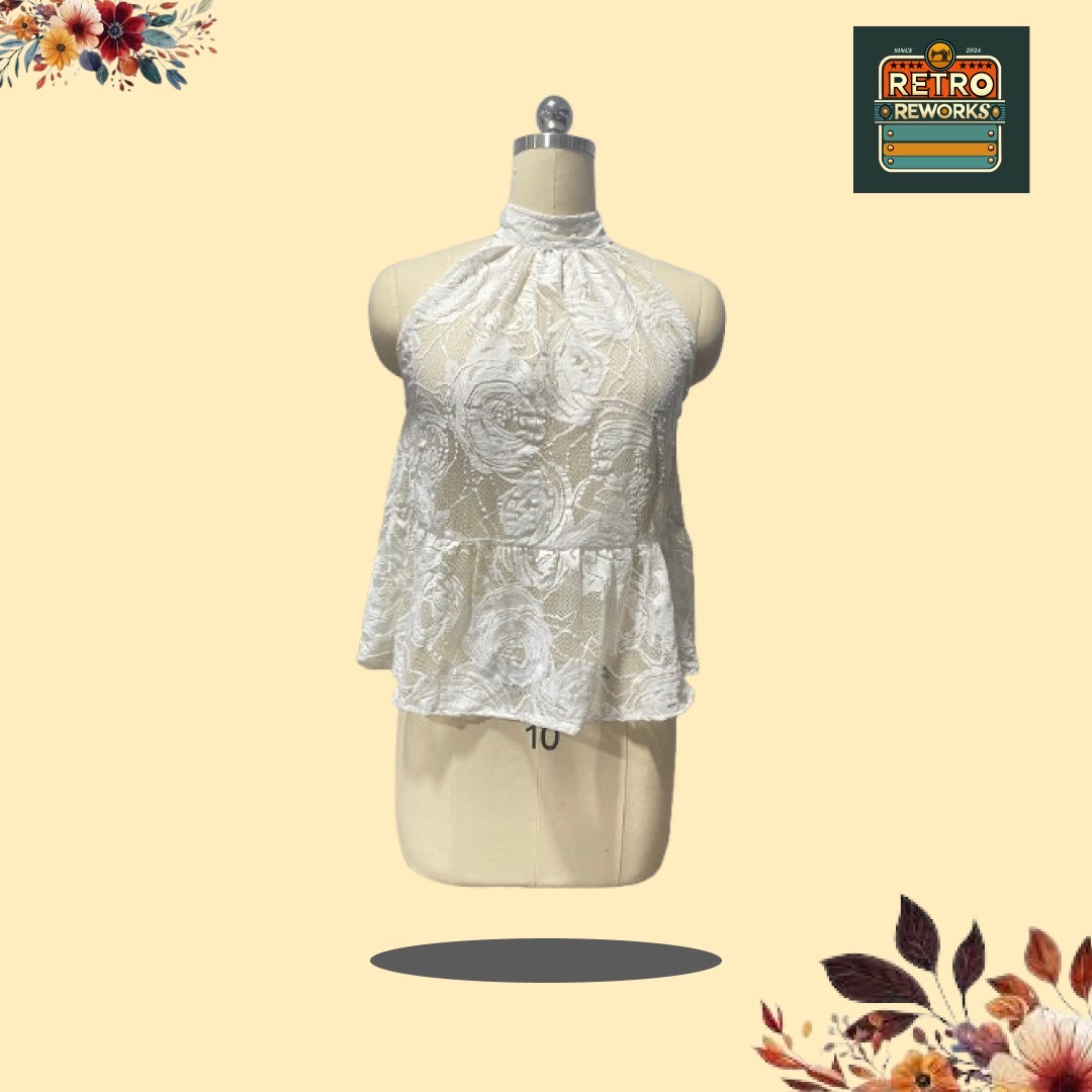 SS25 Upcycled Lace Halter Neck Peplum Top