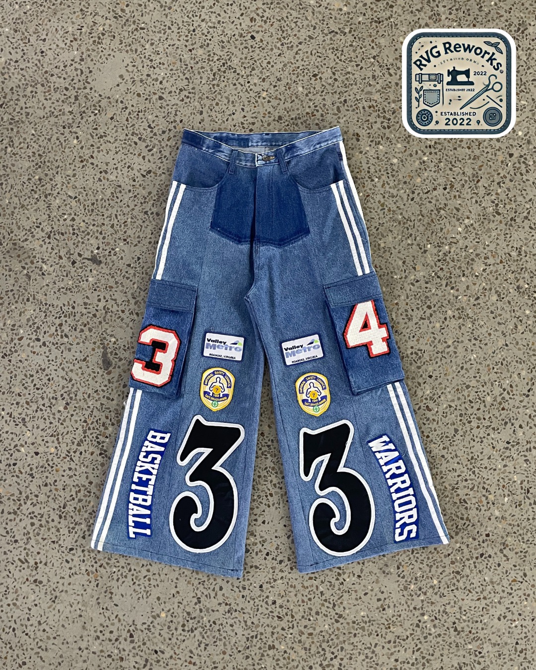 Upcycled Graphic Panel Cargo Denim Pants