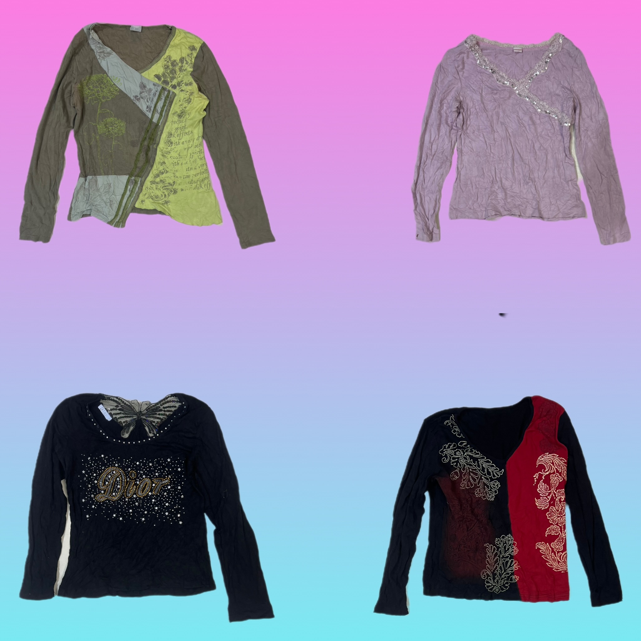 Tops neri gotici Y2K a manica lunga (TS-1839)