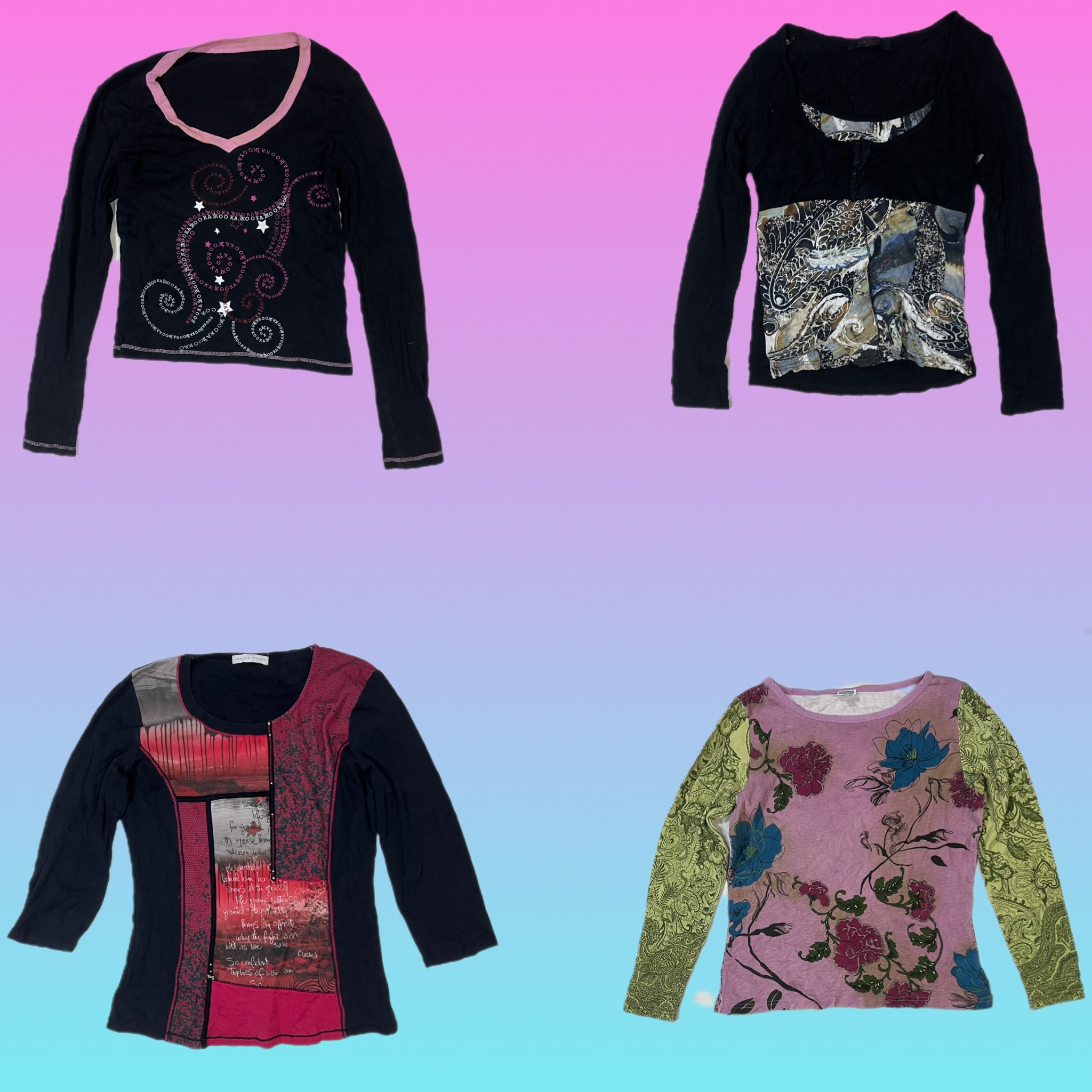 Tops en maille noire à manches longues Y2K (TS-1840)