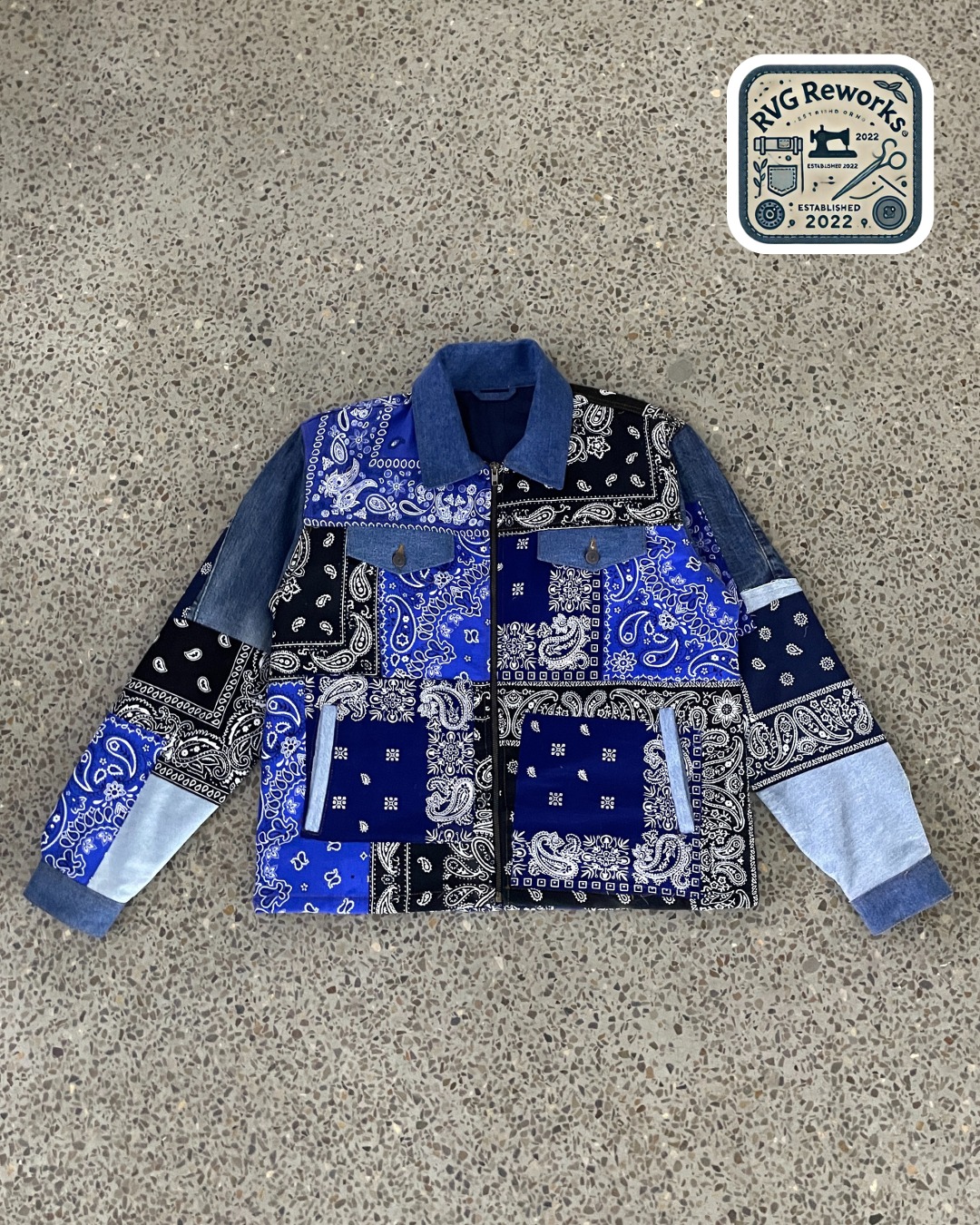 Upcycled Bandana Panel Denim Jacket