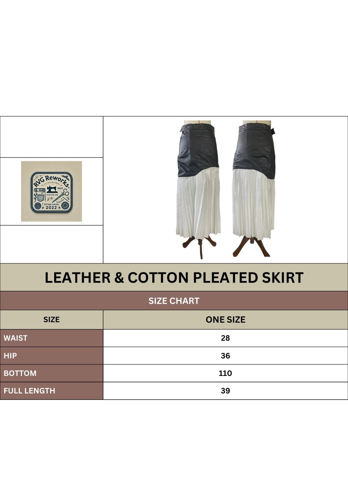 Upcycled Leather & Pleated Contrast Skirt