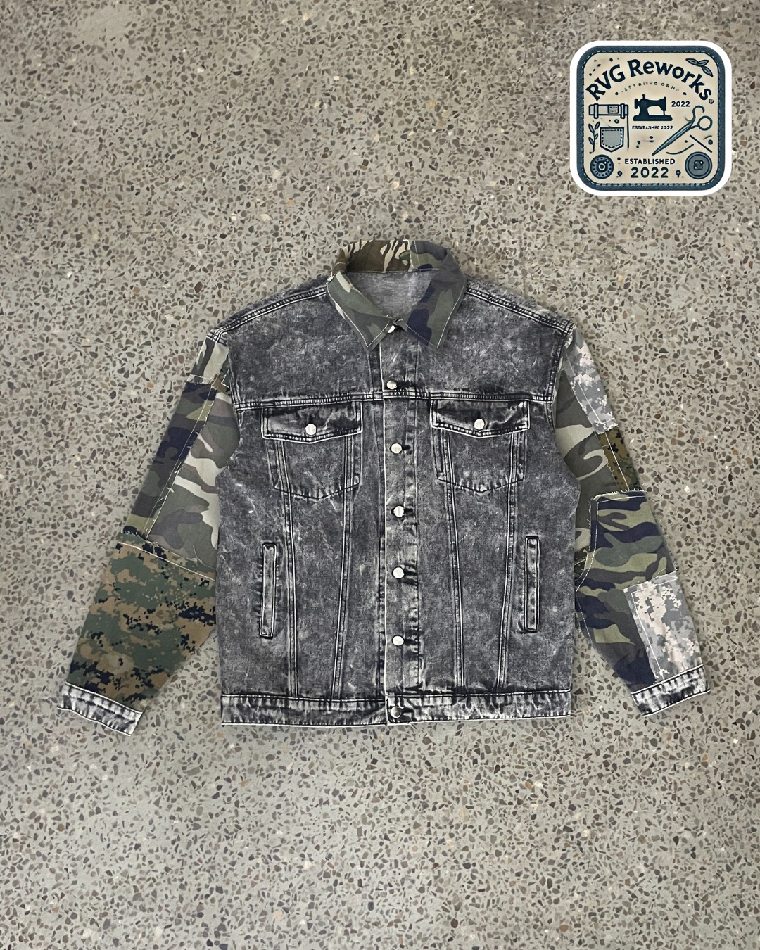 Upcycled Camo Patchwork Denim Jacket