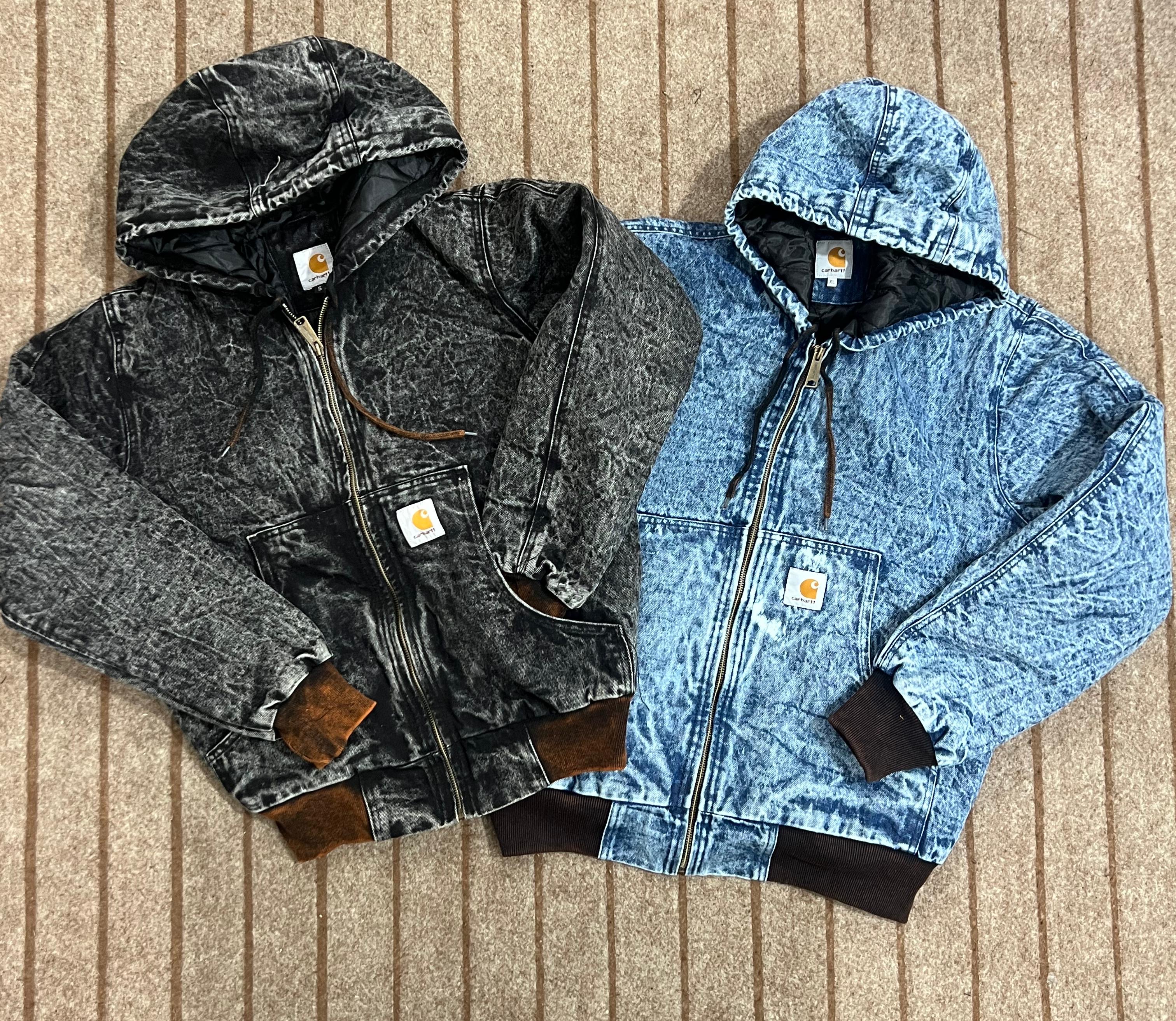 Jaqueta com Capuz Acid Washed Faded Reworked Estilo Vintage Carhartt