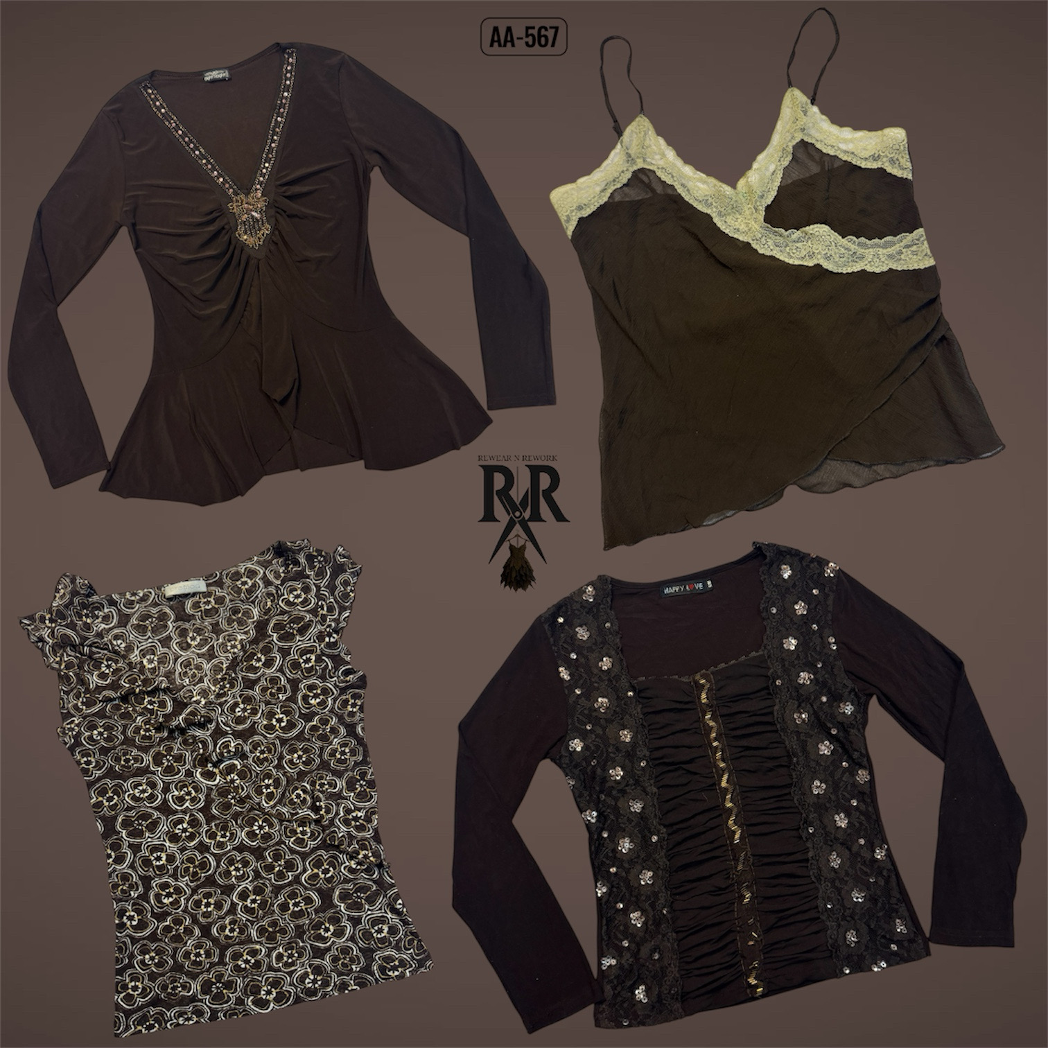 Y2K Erdfarbene Mix-Oberteile (AA-567)